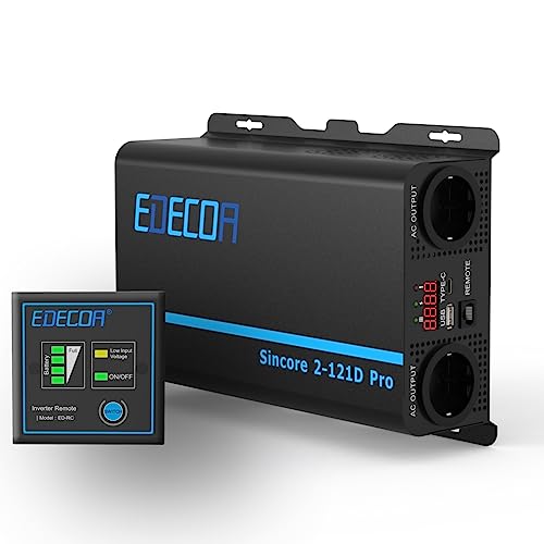 EDECOA Wechselrichter 1200w Reiner Sinus Spannungswandler 12v 230v LCD 2X USB und Fernbedienung wandler 1200w und kurzfristige Spitze 3000w Inverter von EDECOA