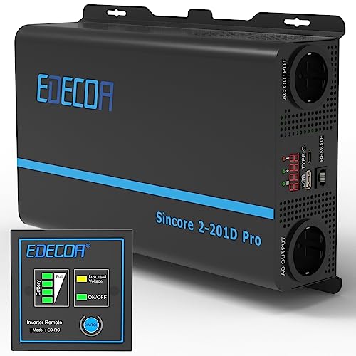 EDECOA Wechselrichter 2000w Reiner Sinus Spannungswandler 12v 230v LCD 2X USB und Fernbedienung wandler 2000w und kurzfristige Spitze 4000w Inverter von EDECOA