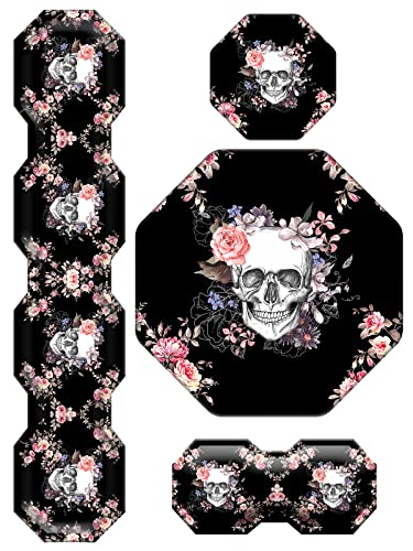 Achteckiges Mauspad mit Handgelenkauflage + Tastatur-Handgelenkauflage + Untersetzer, ergonomischer Memory-Schaum, hochwertige, Schmerzlinderung, Totenkopf-rosa Blumen von EDGFRTOIO