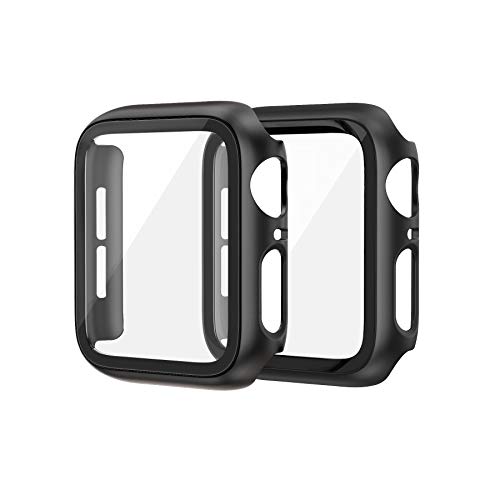 EDIMENS 2 Stück Schutzhülle Hard Hülle Mit Glas Displayschutz Schutzfolie Kompatibel mit Apple Watch Serie 7 Serie 8 41MM Frauen Männer, PC All-Around Schutzhülle für Apple iWatch 41MM Case Schwarz von EDIMENS