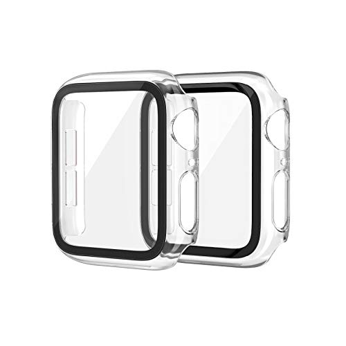 EDIMENS 2 Stück Schutzhülle Hard Hülle Mit Glas Displayschutz Schutzfolie Kompatibel mit Apple Watch Serie 7 Serie 8 41MM Frauen Männer, PC All-Around Schutzhülle für Apple iWatch 41MM Case Klar von EDIMENS