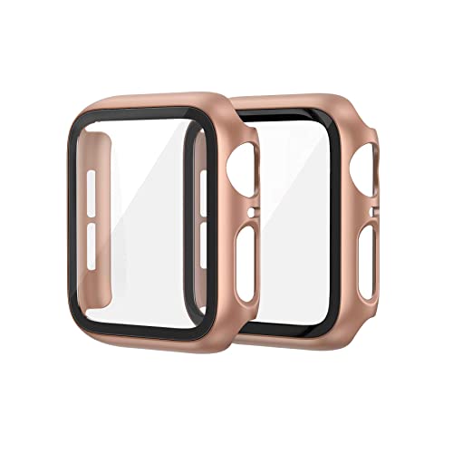 EDIMENS 2 Stück Schutzhülle Hard Hülle Mit Glas Displayschutz Schutzfolie Kompatibel mit Apple Watch Serie 7 Serie 8 45MM Frauen Männer, PC All-Around Schutzhülle für Apple iWatch 45MM Case Roségold von EDIMENS