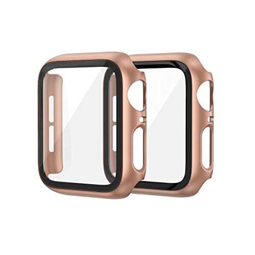 EDIMENS 2er Pack Hard PC Case Kompatibel mit Apple Watch Series 6 / SE / 5/4 40mm Damen Herren, Overall PC Case Slim Hartglas Displayschutz Schutzhülle für Apple iWatch 40mm SE Roségold von EDIMENS