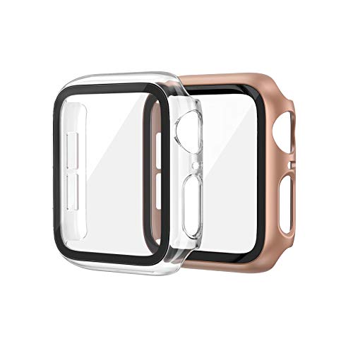 EDIMENS 2er Pack Hard PC Case Kompatibel mit Apple Watch Series 6 / SE / 5/4 44mm Damen Herren, Overall PC Case Slim Hartglas Displayschutz Schutzhülle für Apple iWatch 44mm SE Klar/Roségold von EDIMENS