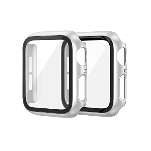 EDIMENS 2er Pack Hard PC Case Kompatibel mit Apple Watch Series 6 / SE / 5/4 44mm Damen Herren, Overall PC Case Slim Hartglas Displayschutz Schutzhülle für Apple iWatch 44mm SE Silber von EDIMENS