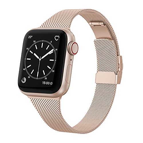 EDIMENS Kompatibel mit Apple Watch Armband 41mm 40mm 38mm, Schmales Edelstahl Metall Armband mit Apple iWatch Series 8 7 6 5 4 3 2 1 SE Sport Edition Damen, Roségold von EDIMENS