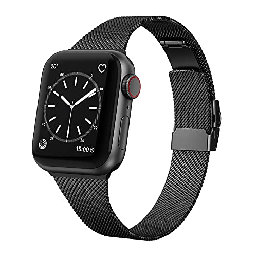 EDIMENS Kompatibel mit Apple Watch Armband 41mm 40mm 38mm, Schmales Edelstahl Metall Armband mit Apple iWatch Series 8 7 6 5 4 3 2 1 SE Sport Edition Damen, Schwarz von EDIMENS