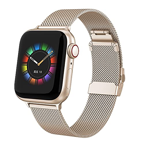 EDIMENS Metall armband kompatibel mit Apple Watch 42mm 44mm 45mm, Edelstahl-Ersatzbänder für iwatch Series 7 6 5 4 3 2 1 SE Sports Edition Mädchen Damen,Champagner Gold von EDIMENS