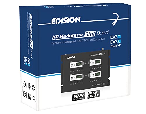 EDISION HDMI Modulator 3in1 Quad, 4X HDMI auf Terrestrisch DVB-T, ISDB-T oder Kabel DVB-C MPEG4, 3 AUSWÄHLBARE Modulations-Ausgangssignale, Full HD Verteilung über Koaxial, Plug and Play von EDISION