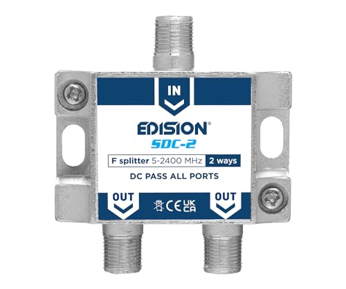 EDISION SDC-2 SAT-Verteiler Splitter 2-Fach geignet für TV, Satellit, Kabel-Fernseher, Radio, Unicable, Frequenzbereich 5-2400Mhz, DVB-S2, DVB-T2, DVB-C, DC Durchgang, 2-Wege von EDISION