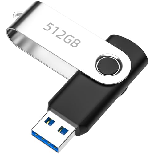 EDOBAO USB Stick 512GB High-Speed Memory Stick USB 3.0 Speicherstick Rotate Metall USB-Flash-Laufwerk Pack (Schwarz, 1 Stück) USB-Stick für Computer, Tablet, Autoradio, PC, Laptop von EDOBAO