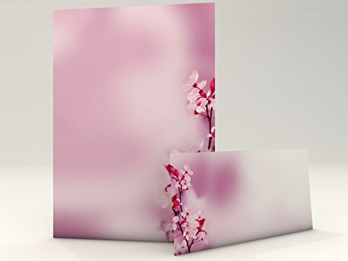 Motivpapier-Set"Kirschblüten, 20 Blatt A4 + 20 komplett bedruckte Briefumschläge DIN LANG, für Laser/Ink/Copy/Hand von EDUCATES