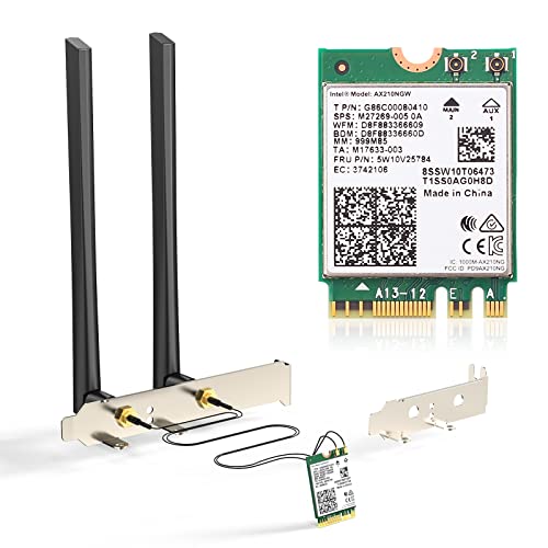 AX210 WiFi 6E Desktop Kit, Expand to Tri-Band 6GHz/5GHz/2.4GHz M.2 NGFF Wireless Bluetooth 5.2 Card Support Windows 10 11, 64bit Desktop PC, Inklusive Ipex Kabel, 5dBi Antenne nas and Bracke ets von EDUP