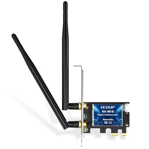 EDUP WiFi 6E Bluetooth 5.2 PCIE WLAN Karte Intel AX210 5400Mbit/s WLAN Netzwerkkarte Adapter, 802.11AX DualBand 2.4Ghz/5Ghz Antenne Preiswerter AX210 Chip für PC Desktop Windows 10&11 64-Bit von EDUP