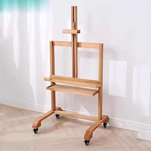 TV Halterung - Verstellbarer Flachbildfernseher-Ständer Aus Massivholz, Monitorständer Aus Holz, Robuster Mobiler TV-Wagen Mit Lagerregal(Beige) von EDXTNKQC