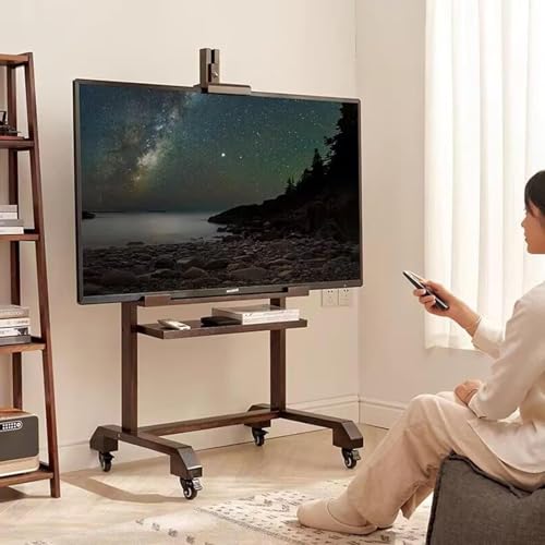 TV Halterung - Verstellbarer Flachbildfernseher-Ständer Aus Massivholz, Monitorständer Aus Holz, Robuster Mobiler TV-Wagen Mit Lagerregal(Brown) von EDXTNKQC