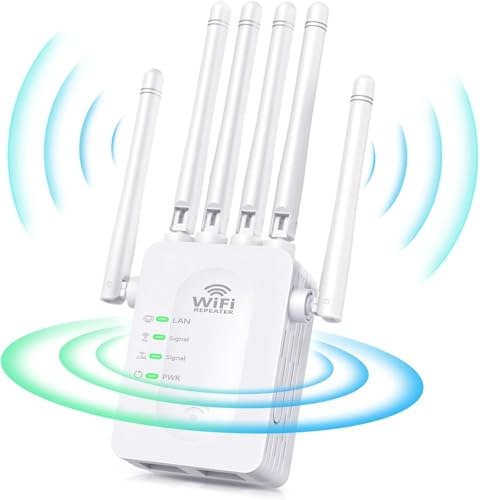 WLAN WiFi Repeater mit 6-Antennen,2 Ethernet-Ports,WLAN Verstärker Abdeckung bis zu 200 m²,WiFi Extender mit Routern/Repeater/AP Modus,Kompatibel mit verschiedenen Routern und Netzwerkgeräten von EEAABBR