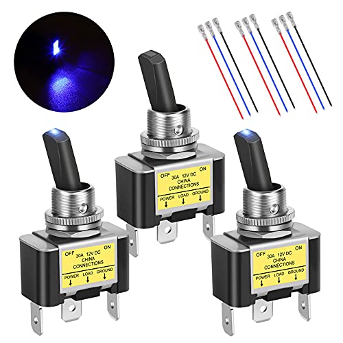 EEEKit 3 Stück Kippschalter mit Kabel 30A 12V EIN/AUS Wippschalter mit Blaue LED Beleuchtete Heavy Duty 3 Pin KFZ Schalter für Auto Marine Armaturenbrett LKW Boot von EEEKit