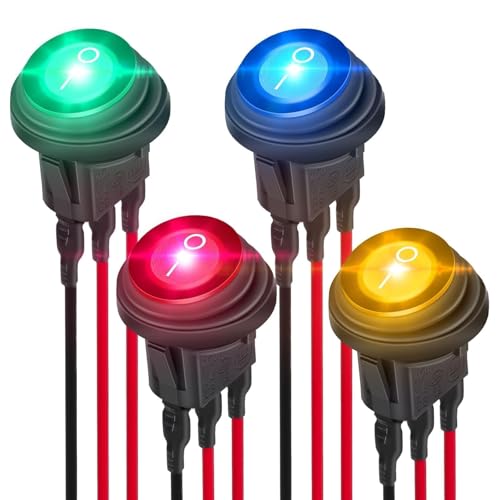 EEEKit 4 Stück Wasserdichter runde Kippschalter, 12V 20A SPST 3Pin Wippschalter LED Ein/Aus Schalter mit 20CM Vorverdrahtet für Boot Auto von EEEKit