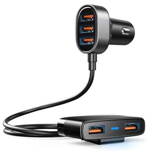 EEEKit KFZ Ladeadapter 5 Port, Schnelllade Auto Ladegerät USB C 5V/3.1A Kfz Ladegeräte für Rücksitzaufladung, Zigarettenanzünder Adapter mit 1.5M Ladegerät Verlängerungskabel für iPhone/iPad/Galaxy von EEEKit