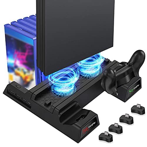 EEEKit PS4 Vertikaler Ständer Kühlung Lüfter, Vertical Stand Standfuß mit Lüfter, 2 PS4 Controller Ladesation, USB Hub & 12 Spiele Lagerung, Kompatibel mit Playstation 4/PS4 Slim/PS4 Pro von EEEKit