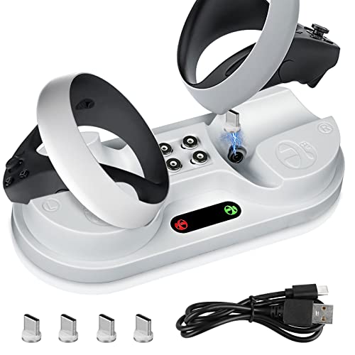 Ladestation für PS VR2 Controller, EEEKit Ladestation kompatibel mit Playstation VR2 Sense,Quick Charge Controller-Ladegerät mit 4 magnetischen Typ-C-Schnittstellen und LED-Anzeige von EEEKit