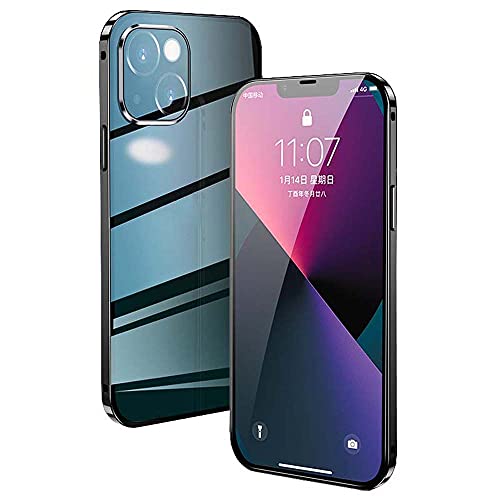 EEKUY Front and Back Tempered Galss Slim Magnetic Cover for Apple iPhone 13 Mini (2021) 5.4 Inch, Shockproof Metal Bumper Full Body Phone Case,Black von EEKUY