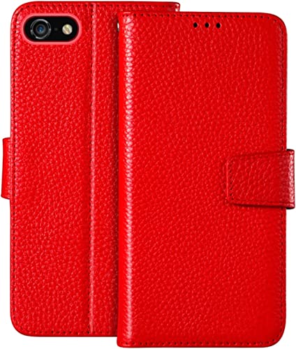 EEOMOiK Schutzhülle für iPhone SE 2022 / SE 3 /SE 2020/8 / 7 Premium Echtleder Magnetverschlüsse Flip Phone Case Cover mit 3 Kartenfächern Standfunktion (Farbe: Rot) von EEOMOiK