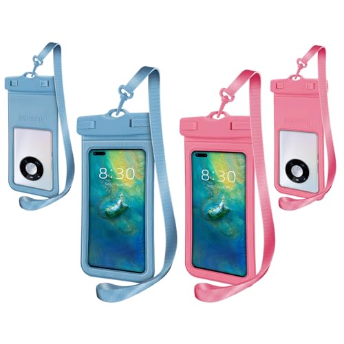 EEPLUYTY 2er Pack wasserdichte Handyhülle, wasserdichte Handytasche, Waterproof Phone case, Tauchen wasserdichte Handyhülle, Schwimmen Handytasche, geeignet für Handys unter 7,2 Zoll (Blau + Rosa) von EEPLUYTY