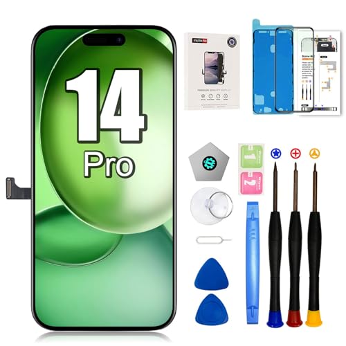 EFAITHFIX Ersatzbildschirm für iPhone 14 Pro 6,1 Zoll LCD 3D Touch Display Full HD Digitizer Rahmen Montage (A2650, A2889, A2890, A2892) mit Reparaturwerkzeug-Set, Displayschutzfolie, wasserdichter von EFAITHFIX