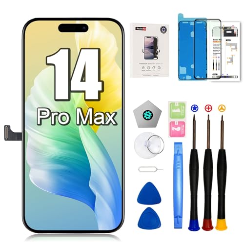 EFAITHFIX Ersatzbildschirm für iPhone 14 Pro Max, 16,7 cm (6,7 Zoll), LCD-3D-Touch-Display, Full-HD-Digitalisierer, Rahmenmontage (A2651, A2893, A2894, A2895, A2896) mit Reparaturwerkzeugen, von EFAITHFIX