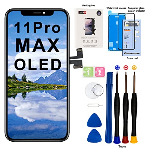 EFAITHFIX Ersatzbildschirm für iPhone 11 Pro Max, OLED 6,5 Zoll [NICHT LCD] Display, 3D-Touch-Rahmen, Montage-Digitizer mit Reparaturset, Displayschutzfolie, wasserdichter Klebstoff, für Modell A2161, von EFAITHFIX