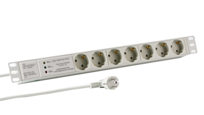 19" 1HE Steckdosenleiste 7 x CEE 7/3 mit ÜSS -- im Aluprofil, grau 19" 1HE Steckdosenleiste 7 x CEE 7/3 mit ÜSS -- im Aluprofil, grau von EFB ELEKTRONIK