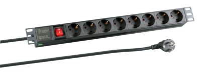 19" 1HE Steckdosenleiste 8 x CEE 7/3 mit -- Schalter,im Kunststoffprofil, schwarz von EFB ELEKTRONIK