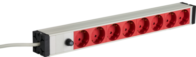 19" 1HE Steckdosenleiste 8 x CEE 7/3 rot,  -- Zuleitung C14, 10A Feinsicherung, grau von EFB ELEKTRONIK