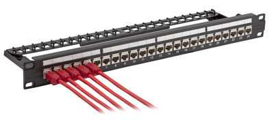 24-Port Patchpanel Cat.6A 1HE bestückt -- mit Einbauadapter schwarz von EFB ELEKTRONIK