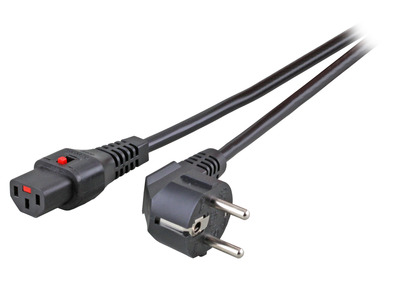Netzleitung CEE7/7 gewinkelt 90° - C13 180° -- IEC Lock, schwarz, 1,0 m von EFB ELEKTRONIK
