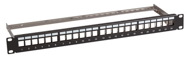 Verteilerfeld 19" 1HE 24-Port metall grau  -- mit 24x Keystone slimline CAT6a von EFB ELEKTRONIK