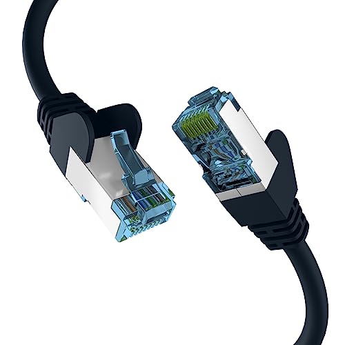 EFB-Elektronik - CAT. 7 Netzwerkkabel bis zu 10 Gbit - 0,15m LAN Kabel Ethernet Kabel Patchkabel mit Klinken-/Knickschutz - RJ45 Anschluss, S/FTP PIMF Schirmung - Schwarz von EFB-Elektronik
