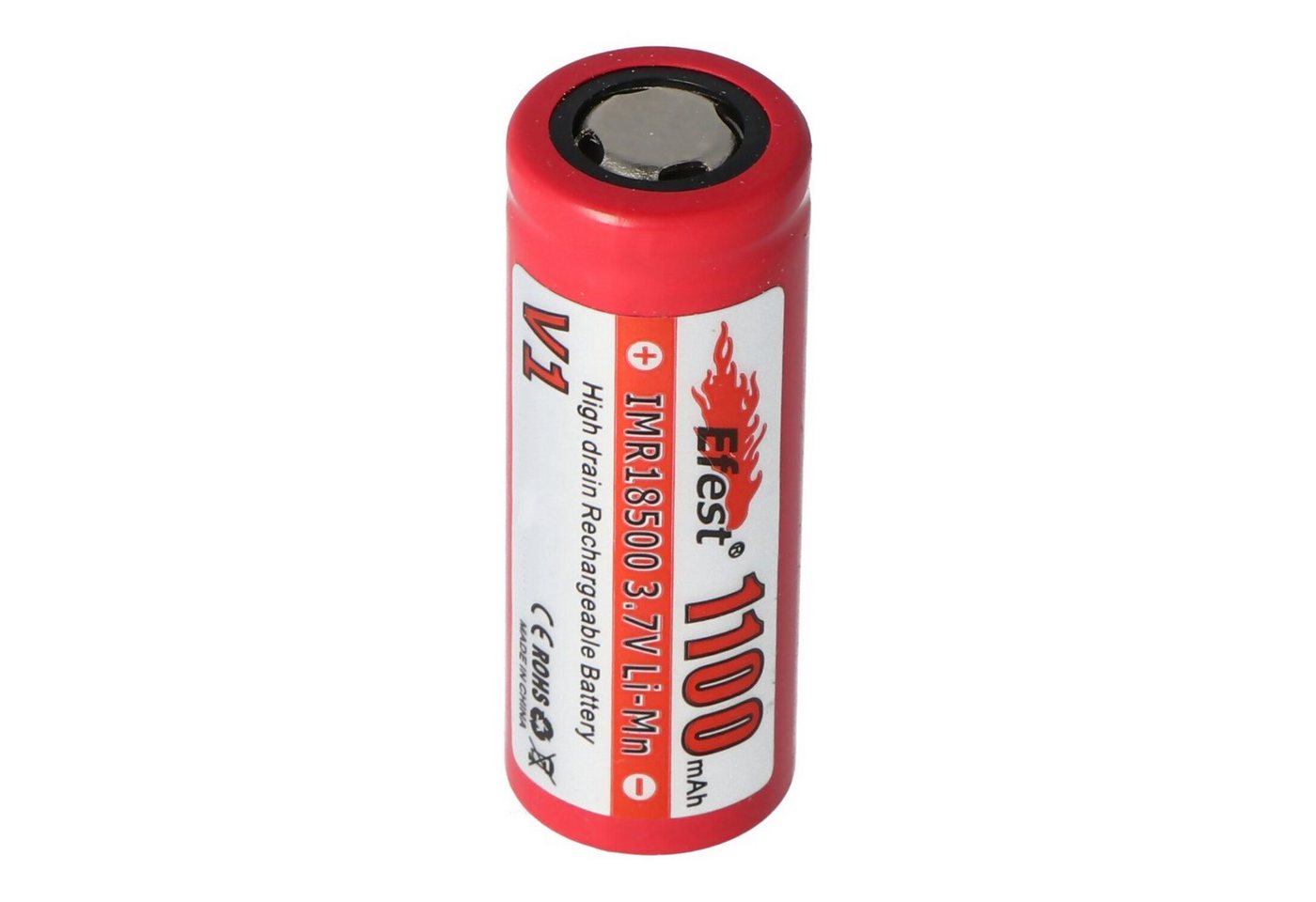 EFEST Efest IMR 18500 V1 - 1100mAh 3,7V (Pluspol flach) Akku 1100 mAh (3,7 V) von EFEST