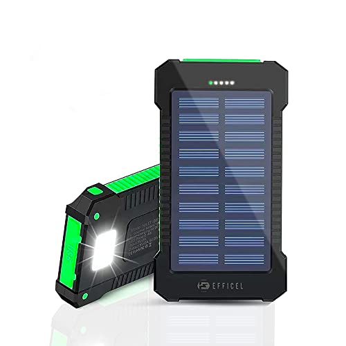EFFICEL Solar-Powerbank, 10.000 mAh, tragbares Solar-Ladegerät, 2 A, USB-C, schnelles Aufladen, externer Akku mit LED-Taschenlampe für Camping, Outdoor-Aktivitäten von EFFICEL