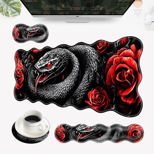 EFGWSDER Schreibtischunterlage, Mauspad mit Handgelenkauflage, 4-in-1 große Mauspads für Schreibtisch, ergonomisches Mauspad und Tastatur-Handgelenkauflage, Gaming-Tastaturmatte für Büro, Schlange und von EFGWSDER