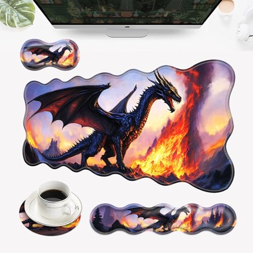 EFGWSDER Schreibtischunterlage, Mauspad mit Handgelenkauflage, 4-in-1 große Mauspads für den Schreibtisch, ergonomisches Mauspad und Tastatur-Handgelenkauflage, Gaming-Tastaturmatte für Büro von EFGWSDER