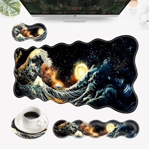 EFGWSDER Schreibtischunterlage, Mauspad mit Handgelenkauflage, 4-in-1 große Mauspads für den Schreibtisch, ergonomisches Mauspad und Tastatur-Handgelenkauflage, Gaming-Tastaturmatte für Büro von EFGWSDER
