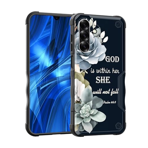 EFGWSDER Schutzhülle für Galaxy A26 5G, zweilagig, 3 m Fallschutz in Militärqualität, strapazierfähig, stoßfest, für Samsung Galaxy A26 5G 17 cm (6,7 Zoll) 2025, bunte Blumen, Psalm 46:5 von EFGWSDER