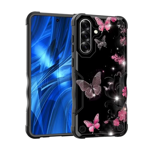 EFGWSDER Schutzhülle für Galaxy A56 5G, zweilagig, 3 m Fallschutz in Militärqualität, strapazierfähig, stoßfest, für Samsung Galaxy A56 5G 17 cm (6,7 Zoll) 2025, Schmetterlinge und Blumen von EFGWSDER