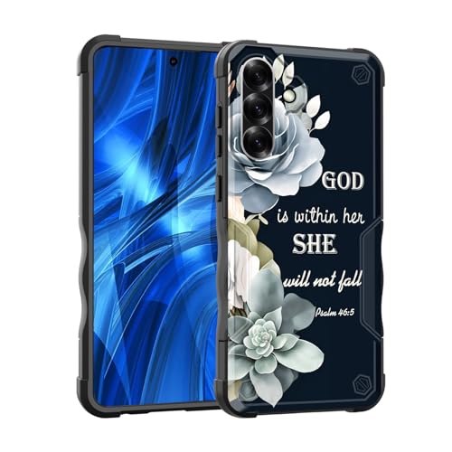 EFGWSDER Schutzhülle für Galaxy A56 5G, zweilagig, 3 m Fallschutz in Militärqualität, strapazierfähig, stoßfest, für Samsung Galaxy A56 5G 17 cm (6,7 Zoll) 2025, bunte Blumen, Psalm 46:5 von EFGWSDER