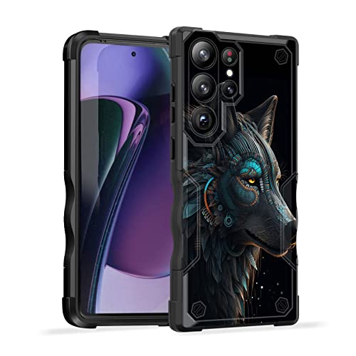 EFGWSDER Schutzhülle für Galaxy S23 Ultra, zweilagig, 3 m militärischer Fallschutz, rutschfest, strapazierfähig, stoßfest, für Samsung Galaxy S23 Ultra 5G 17,3 cm (6,8 Zoll), cooler Wolf von EFGWSDER