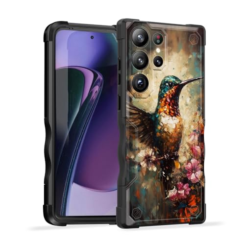 EFGWSDER Schutzhülle für Galaxy S24 Ultra, zweilagig, 3 m Fallschutz in Militärqualität, rutschfest, strapazierfähig, stoßfest, für Samsung Galaxy S24 Ultra 17,3 cm (6,8 Zoll) 2024, Kolibri auf Ast von EFGWSDER