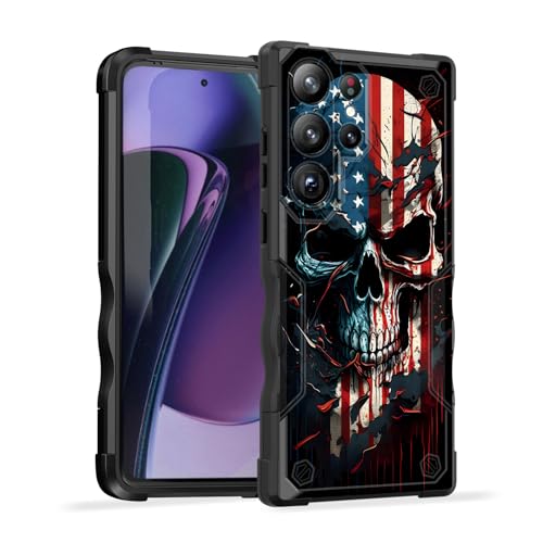EFGWSDER Schutzhülle für Galaxy S24 Ultra, zweilagig, 3 m Fallschutz in Militärqualität, rutschfest, strapazierfähig, stoßfest, für Samsung Galaxy S24 Ultra 17,3 cm (6,8 Zoll) 2024, Totenkopf-Flagge von EFGWSDER